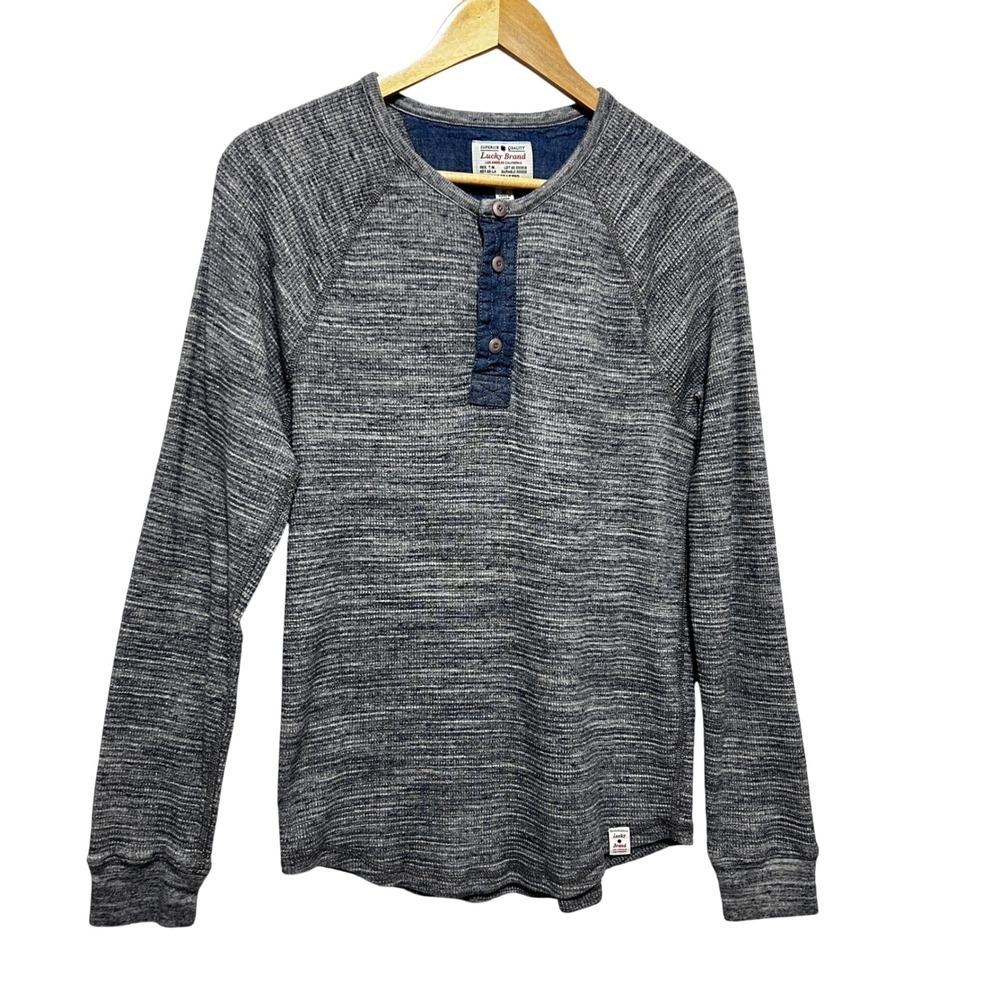 Lucky‎ Brand Mens Gray Henley M Thermal Waffle Knit Base Layer Rugged Workwear